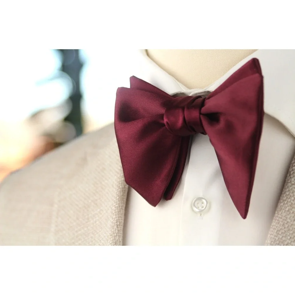 Men's Self-Tie Bow Tie 100%‎ Silk Big Butterfly Wine color Classic Formal